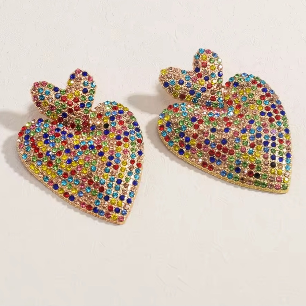 Colorful Heart Crystal Drop Earrings - Picture 6 of 8